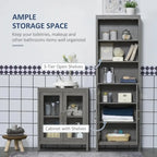 Meuble de rangement haut et étroit pour salle de bain, gris/blanc