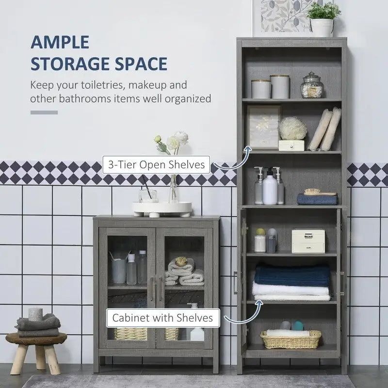 Meuble de rangement haut et étroit pour salle de bain, gris/blanc