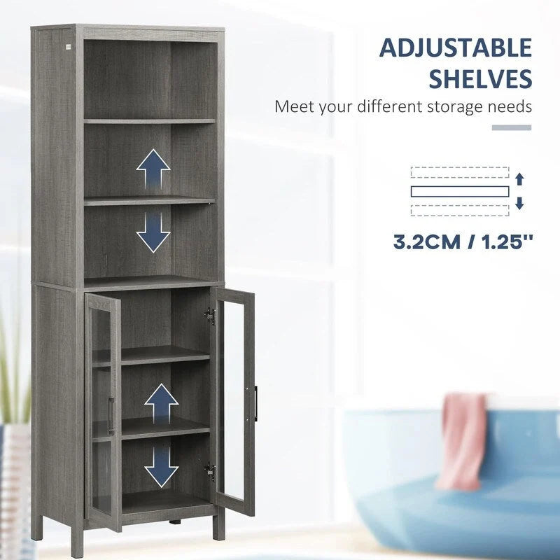 Meuble de rangement haut et étroit pour salle de bain, gris/blanc