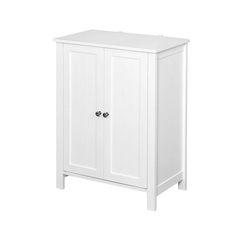 Meuble de rangement double porte blanc sur pied, étagère réglable, assemblage par 1 personne