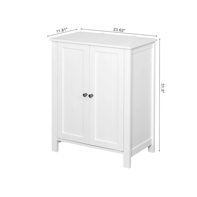 Meuble de rangement double porte blanc sur pied, étagère réglable, assemblage par 1 personne
