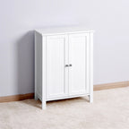Meuble de rangement double porte blanc sur pied, étagère réglable, assemblage par 1 personne