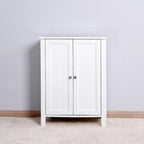 Meuble de rangement double porte blanc sur pied, étagère réglable, assemblage par 1 personne