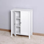 Meuble de rangement double porte blanc sur pied, étagère réglable, assemblage par 1 personne