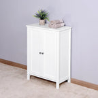 Meuble de rangement double porte blanc sur pied, étagère réglable, assemblage par 1 personne