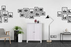Meuble de rangement double porte blanc sur pied, étagère réglable, assemblage par 1 personne