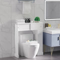 Meuble de rangement blanc à poser au-dessus des toilettes avec portes coulissantes et étagère réglable