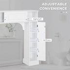 Meuble de rangement blanc à poser au-dessus des toilettes avec portes coulissantes et étagère réglable