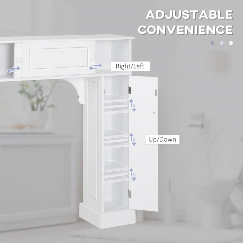 Meuble de rangement blanc à poser au-dessus des toilettes avec portes coulissantes et étagère réglable