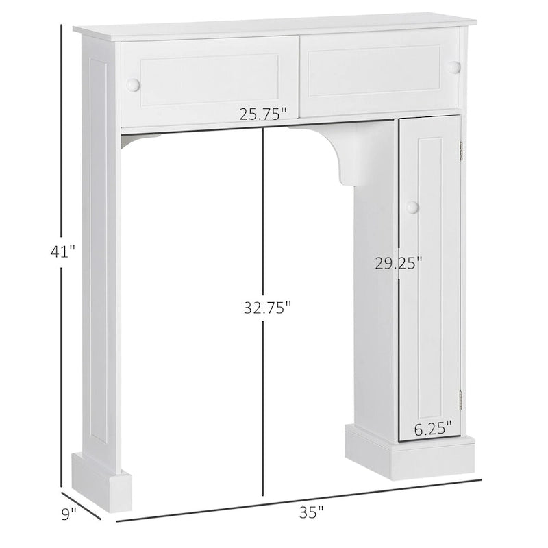 Meuble de rangement blanc à poser au-dessus des toilettes avec portes coulissantes et étagère réglable