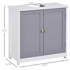 Meuble de rangement sous évier en U, double porte, 1 personne, blanc et gris