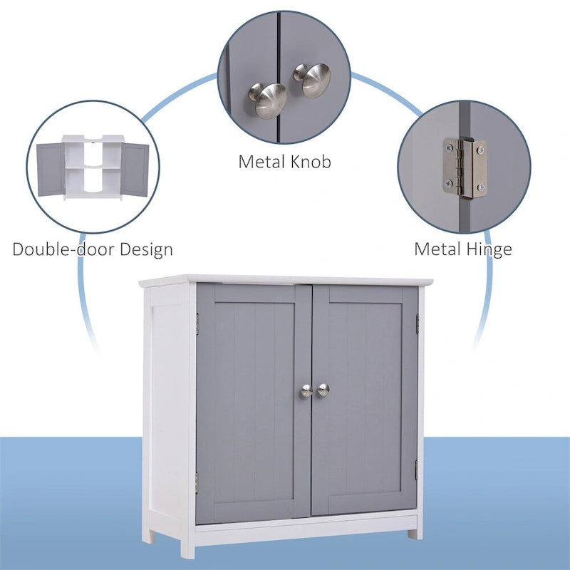 Meuble de rangement sous évier en U, double porte, 1 personne, blanc et gris