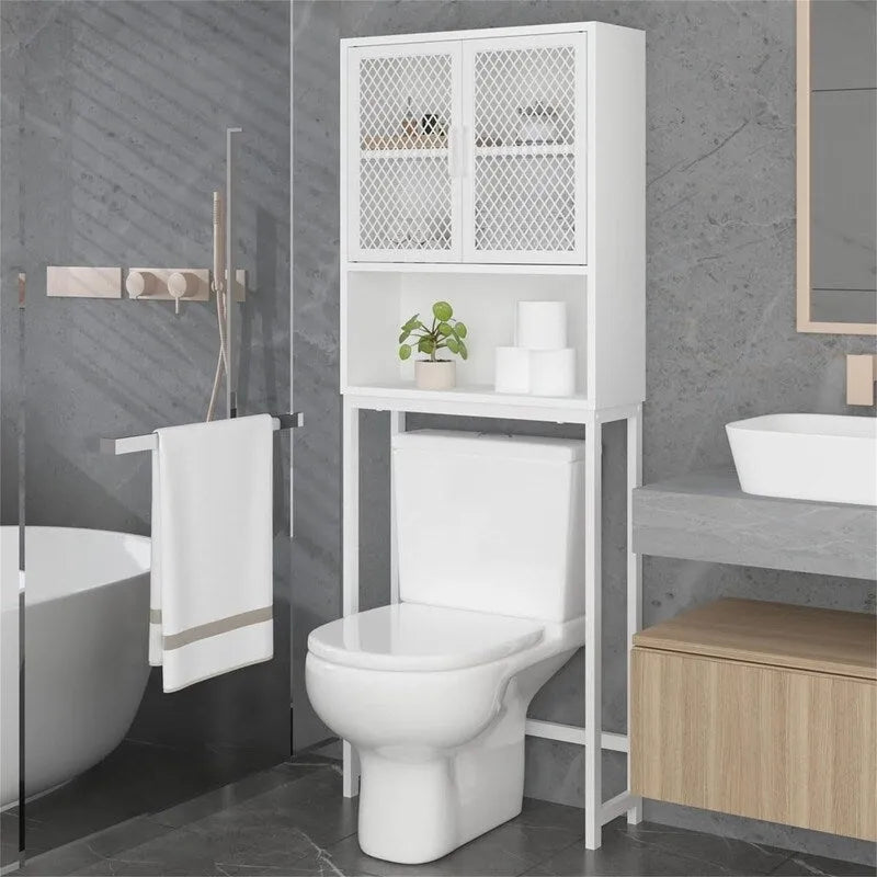 Étagère de rangement multi-couleurs de style industriel pour toilettes, montage par 1 personne, porte en maille