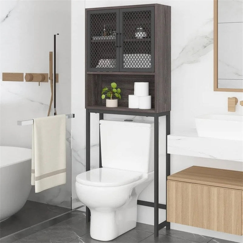 Étagère de rangement multi-couleurs de style industriel pour toilettes, montage par 1 personne, porte en maille