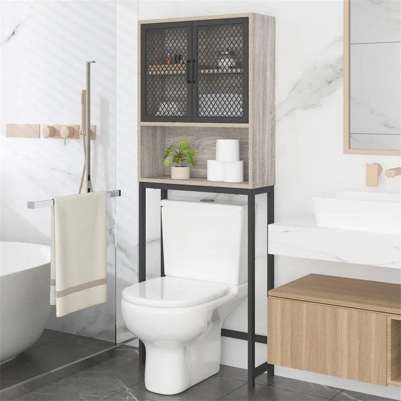 Étagère de rangement multi-couleurs de style industriel pour toilettes, montage par 1 personne, porte en maille