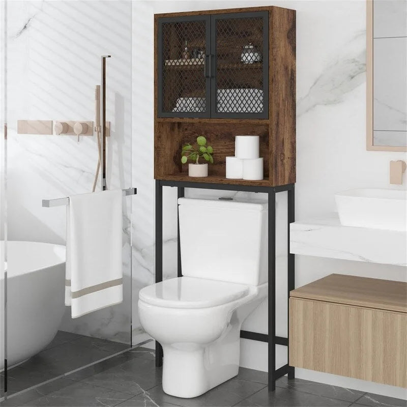 Étagère de rangement multi-couleurs de style industriel pour toilettes, montage par 1 personne, porte en maille