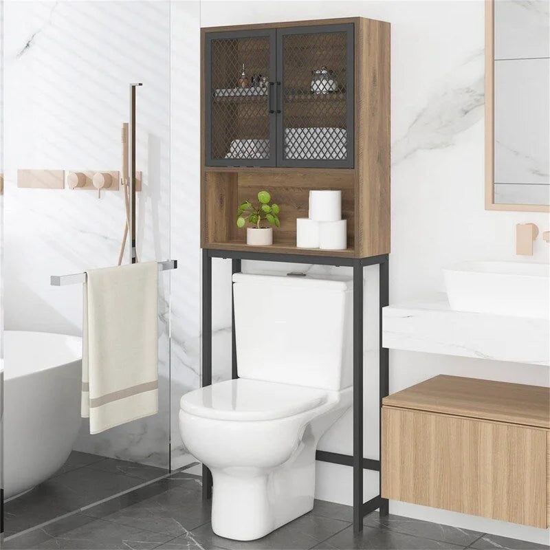 Étagère de rangement multi-couleurs de style industriel pour toilettes, montage par 1 personne, porte en maille