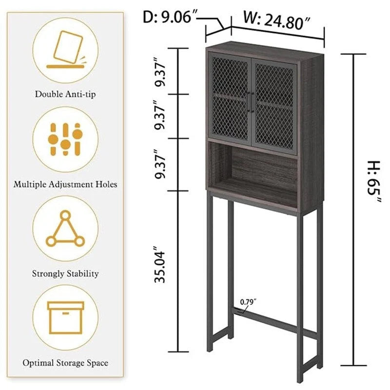 Étagère de rangement multi-couleurs de style industriel pour toilettes, montage par 1 personne, porte en maille