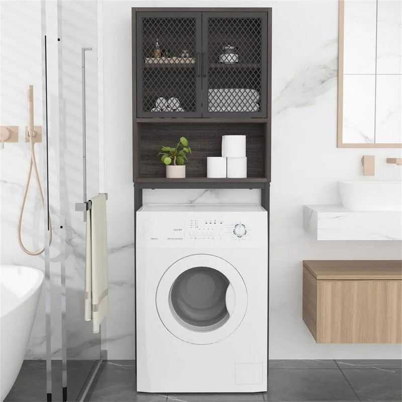 Étagère de rangement multi-couleurs de style industriel pour toilettes, montage par 1 personne, porte en maille