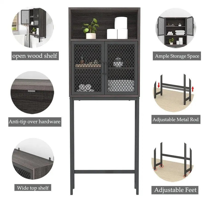 Étagère de rangement multi-couleurs de style industriel pour toilettes, montage par 1 personne, porte en maille