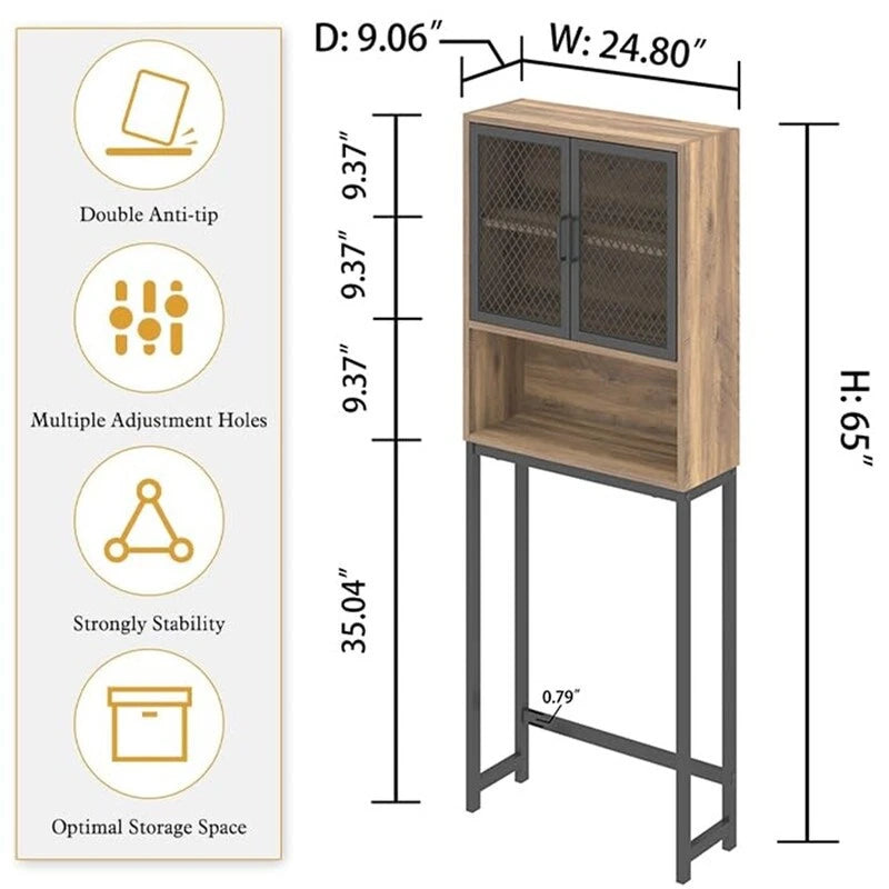 Étagère de rangement multi-couleurs de style industriel pour toilettes, montage par 1 personne, porte en maille