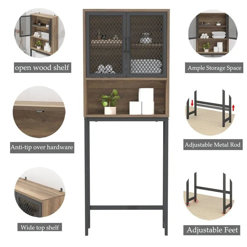 Étagère de rangement multi-couleurs de style industriel pour toilettes, montage par 1 personne, porte en maille