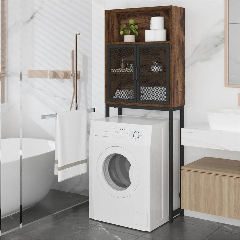 Étagère de rangement multi-couleurs de style industriel pour toilettes, montage par 1 personne, porte en maille