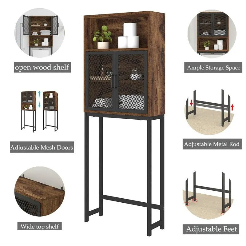 Étagère de rangement multi-couleurs de style industriel pour toilettes, montage par 1 personne, porte en maille