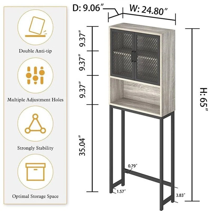 Étagère de rangement multi-couleurs de style industriel pour toilettes, montage par 1 personne, porte en maille