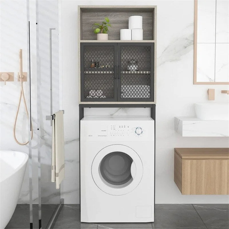 Étagère de rangement multi-couleurs de style industriel pour toilettes, montage par 1 personne, porte en maille