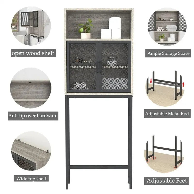 Étagère de rangement multi-couleurs de style industriel pour toilettes, montage par 1 personne, porte en maille