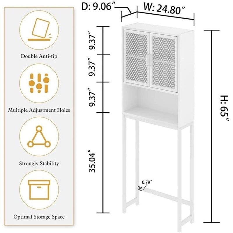 Étagère de rangement multi-couleurs de style industriel pour toilettes, montage par 1 personne, porte en maille