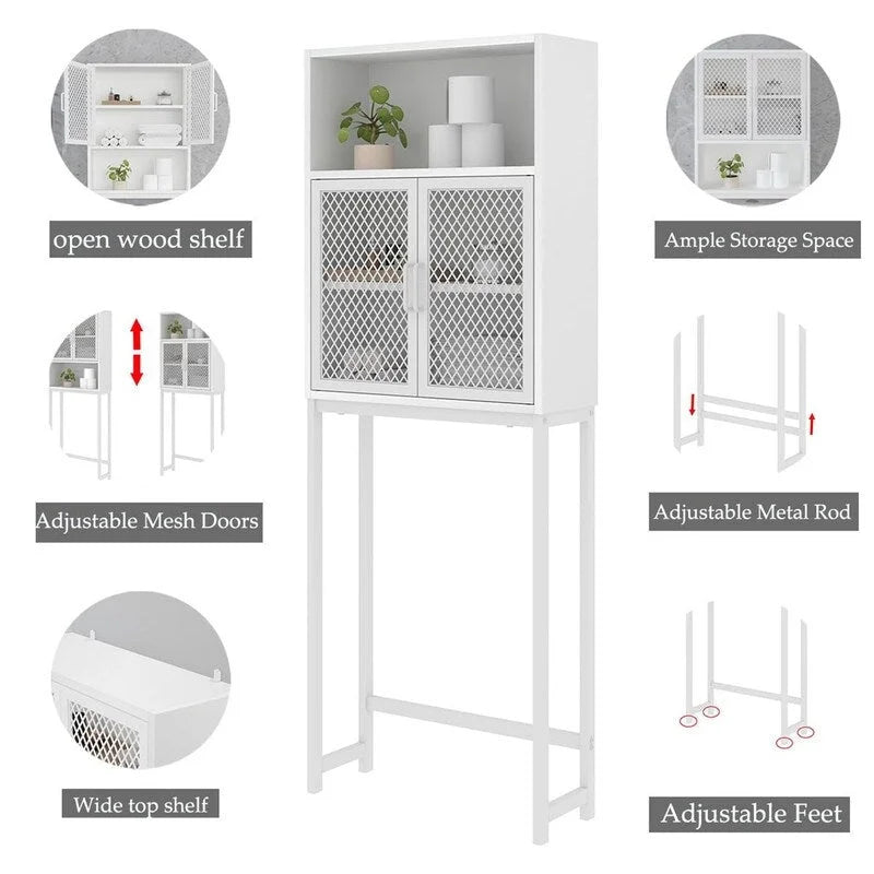 Étagère de rangement multi-couleurs de style industriel pour toilettes, montage par 1 personne, porte en maille