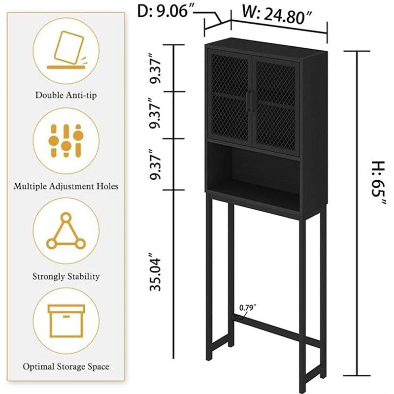 Étagère de rangement multi-couleurs de style industriel pour toilettes, montage par 1 personne, porte en maille