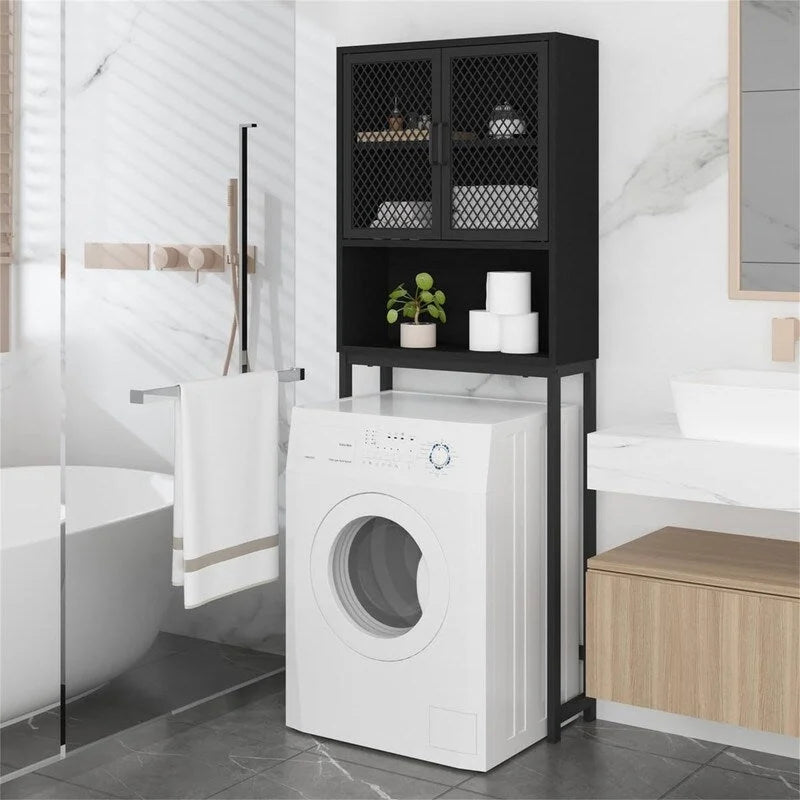 Étagère de rangement multi-couleurs de style industriel pour toilettes, montage par 1 personne, porte en maille