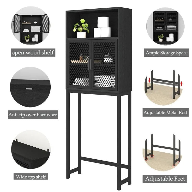 Étagère de rangement multi-couleurs de style industriel pour toilettes, montage par 1 personne, porte en maille