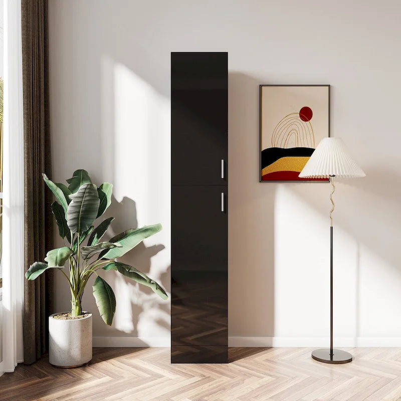 Meuble de rangement haut et étroit noir/blanc – 3 étagères fixes