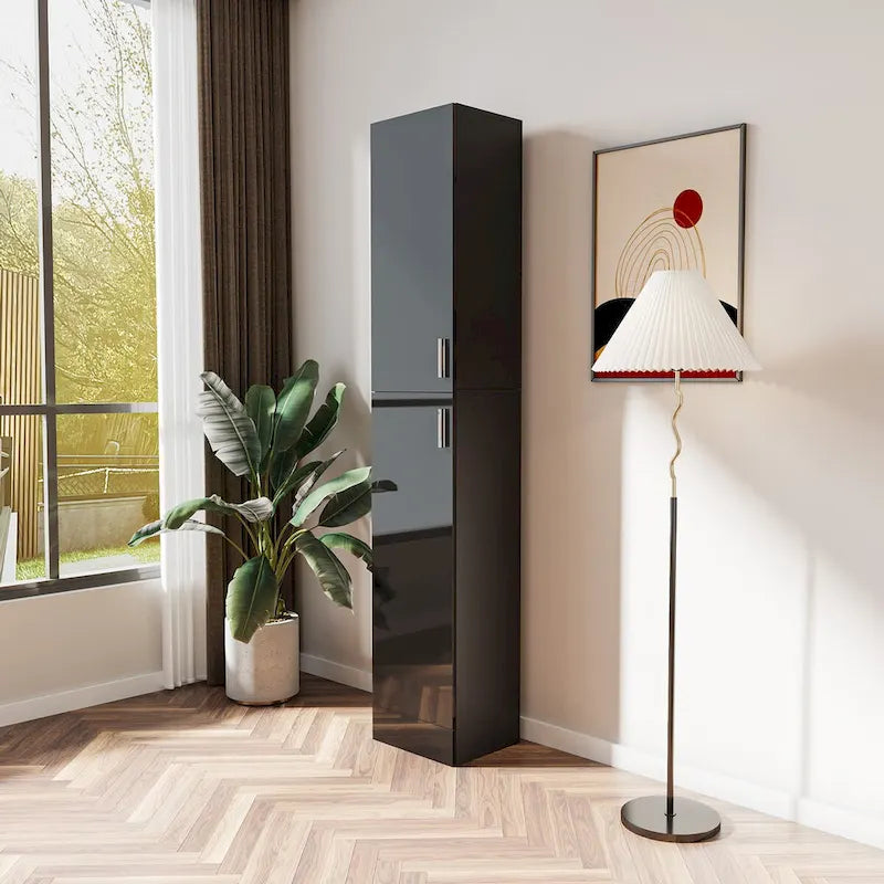 Meuble de rangement haut et étroit noir/blanc – 3 étagères fixes