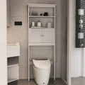 Meuble de rangement WC 2 portes avec 2 étagères ouvertes, finition bois blanc, autoportant