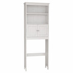 Meuble de rangement WC 2 portes avec 2 étagères ouvertes, finition bois blanc, autoportant