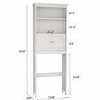 Meuble de rangement WC 2 portes avec 2 étagères ouvertes, finition bois blanc, autoportant