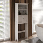 Meuble de rangement WC 2 portes avec 2 étagères ouvertes, finition bois blanc, autoportant