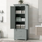 Meuble de rangement haut gris avec 2 tiroirs et étagère réglable