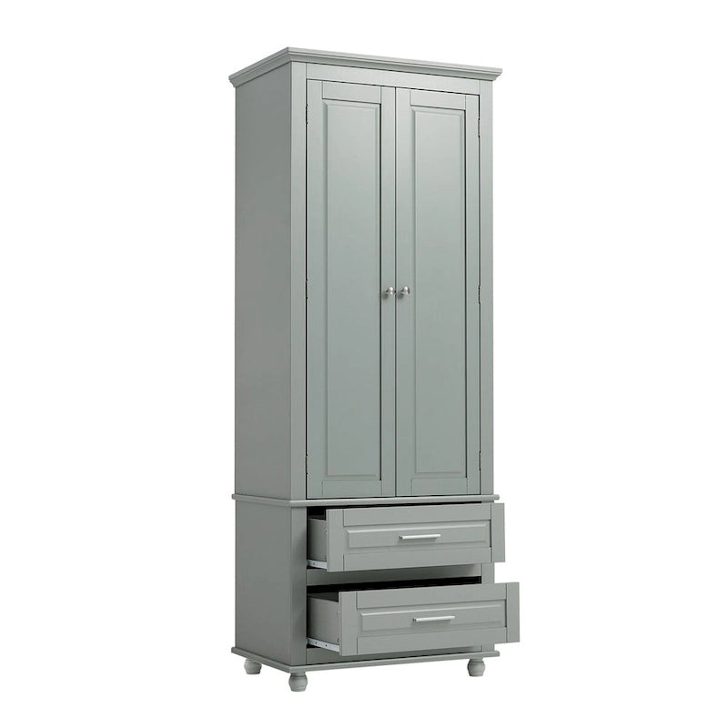Meuble de rangement haut gris avec 2 tiroirs et étagère réglable