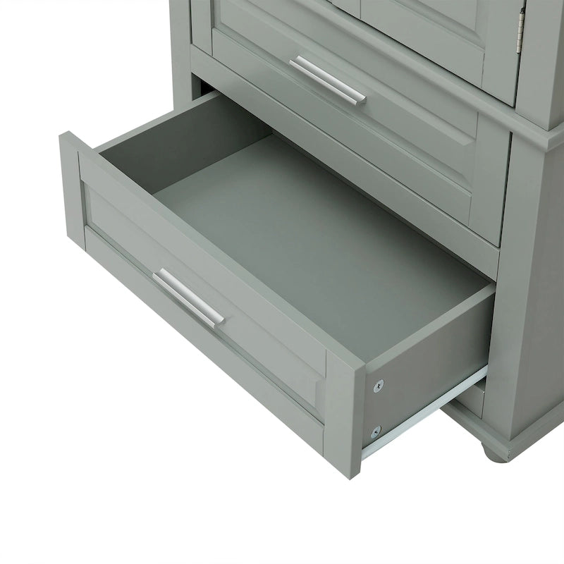 Meuble de rangement haut gris/blanc avec 2 tiroirs et une étagère réglable