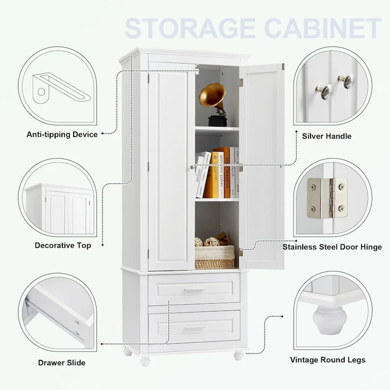Meuble de rangement haut gris/blanc avec 2 tiroirs et une étagère réglable