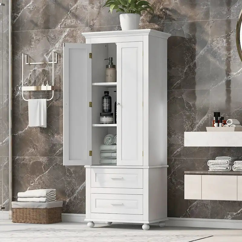 Meuble de rangement haut gris/blanc avec 2 tiroirs et une étagère réglable