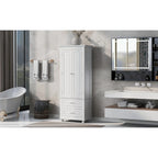 Meuble de rangement haut gris/blanc avec 2 tiroirs et une étagère réglable