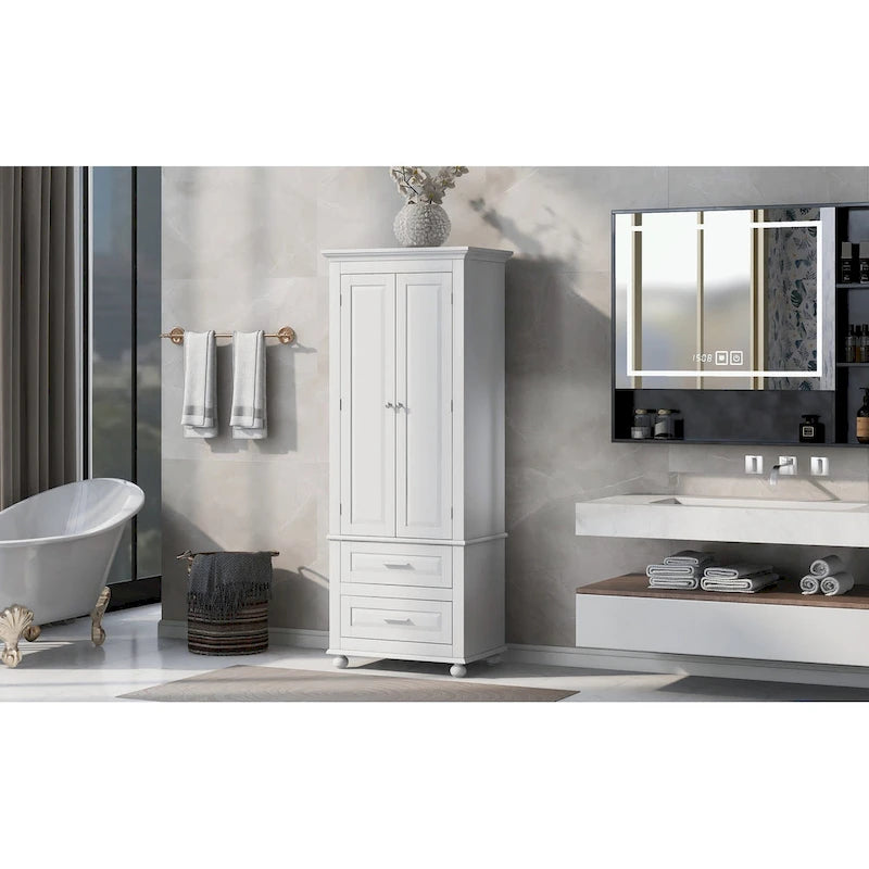 Meuble de rangement haut gris/blanc avec 2 tiroirs et une étagère réglable