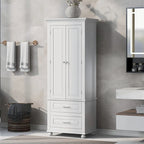 Meuble de rangement haut gris/blanc avec 2 tiroirs et une étagère réglable